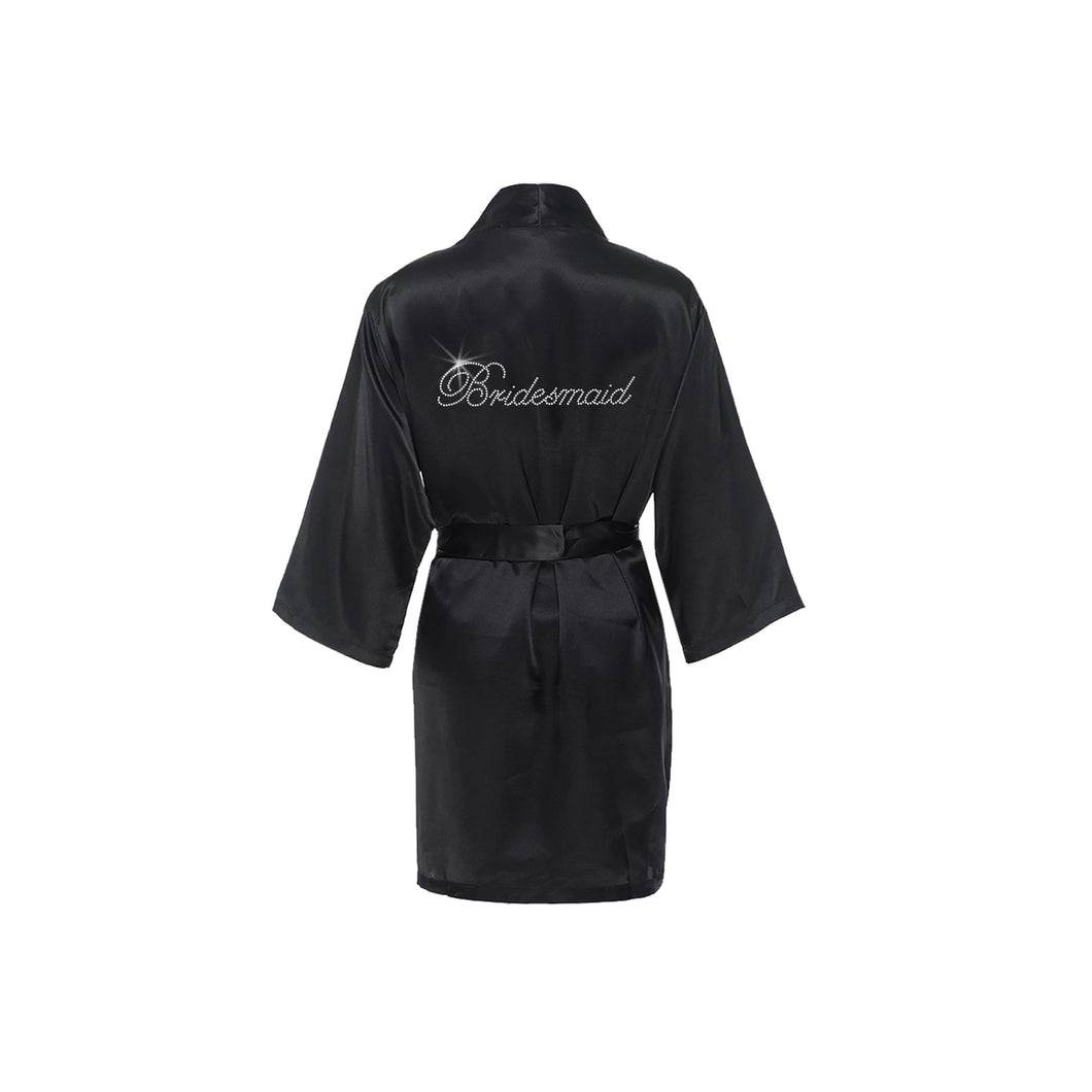 Black Bridal Party Robe with Rhinestones
