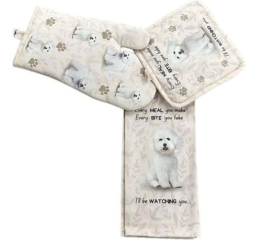 Oven Mitt Set Bichon Frise 3 Piece Kitchen Set