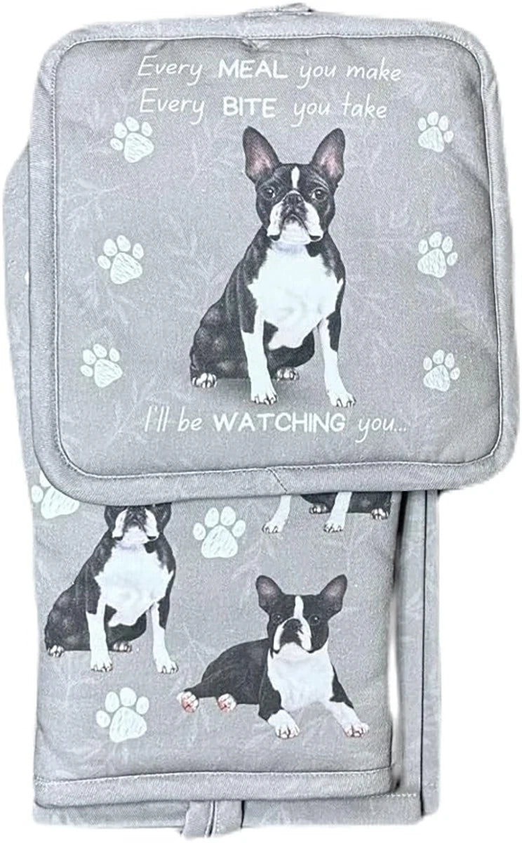 Oven Mitt Set Boston Terrier 3 Piece Kitchen Set