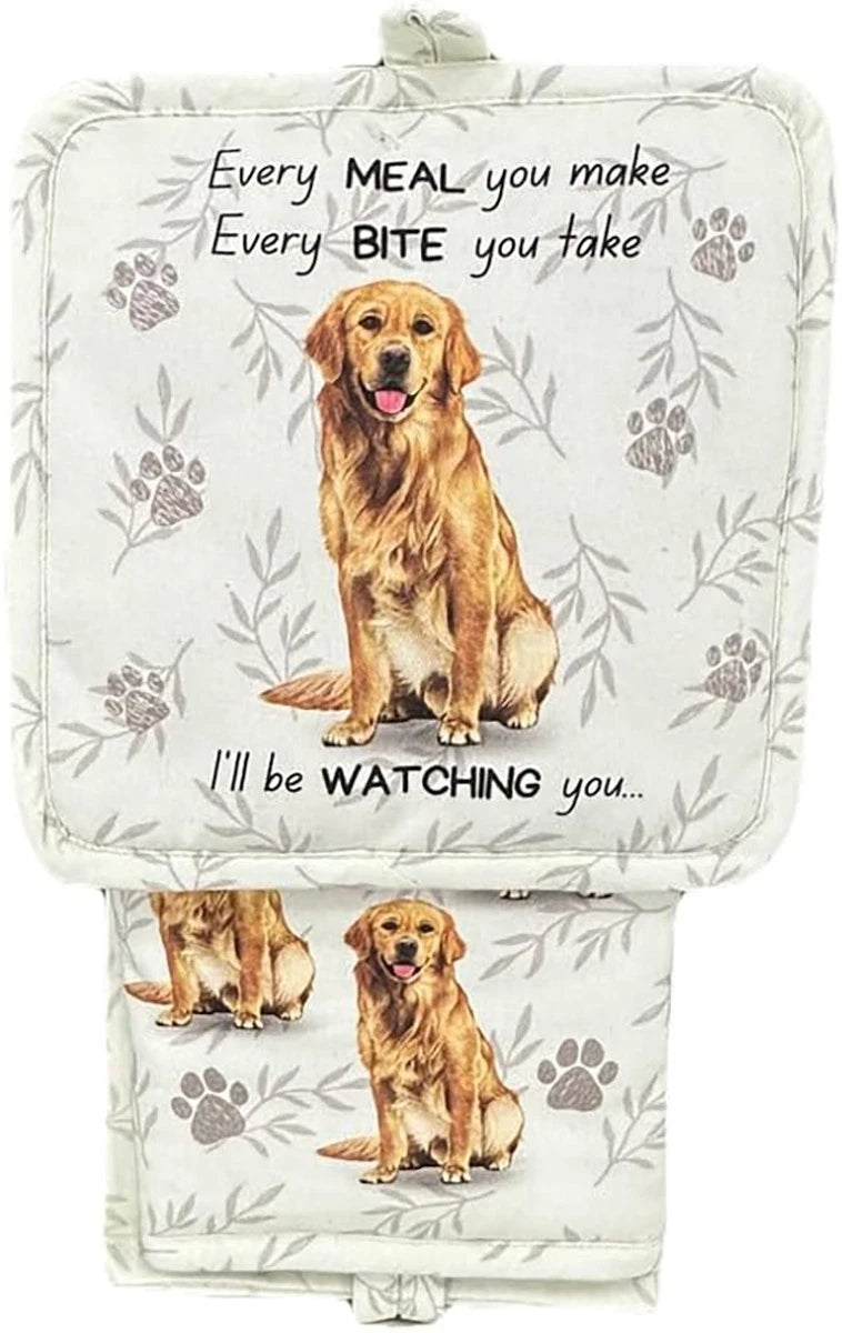 Oven Mitt Set Golden Retriever 3 Piece Kitchen Set