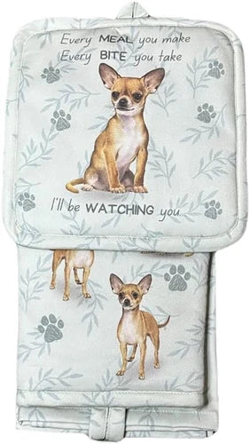 Oven Mitt Set Chihuahua 3 Piece Kitchen Set