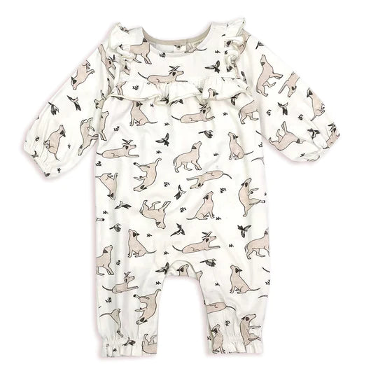 Kai Dog Ruffle Romper 3-6  6-12  12-18mo