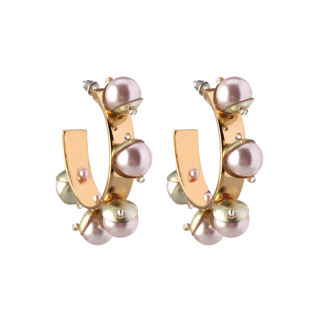 Mini Delfina Pearl Hoop Earrings Blush